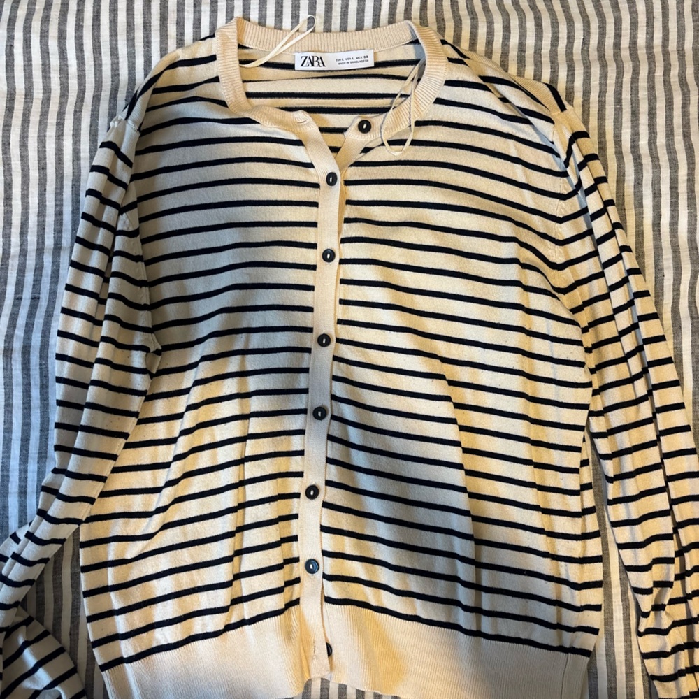 Striped Cream and Black Button-Up Cardigan